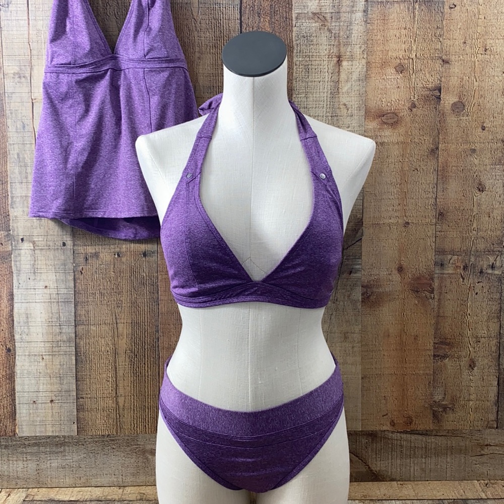 Athleta Marled Purple 3 Piece SwimSuit Bikini Set